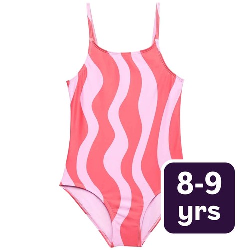 M&S Girls Wavey Stripe Swimsuit, 8-9 Y, Multi