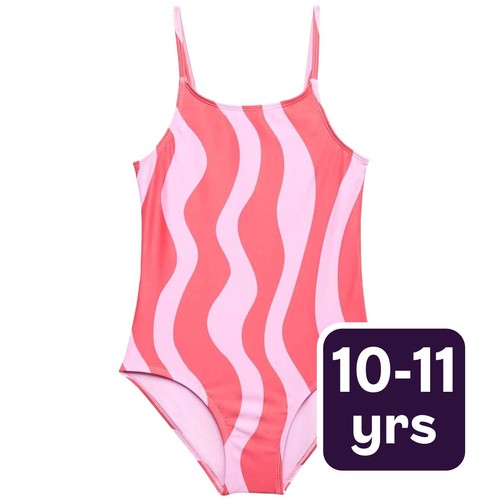 M&S Girls Wavey Stripe Swimsuit, 10-11 Y, Multi