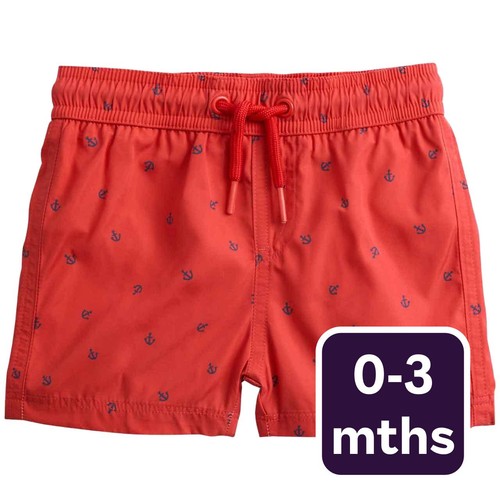 M&S Boys Anchor Swim Shorts, 0-3 M, Red