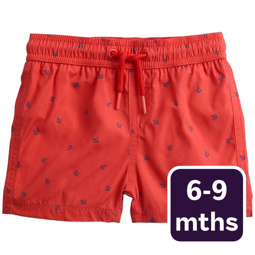 M&S Boys Anchor Swim Shorts, 6-9 M, Red