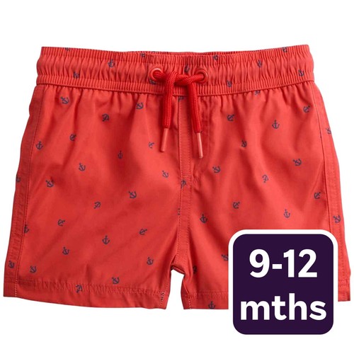 M&S Boys Anchor Swim Shorts, 9-12 M, Red