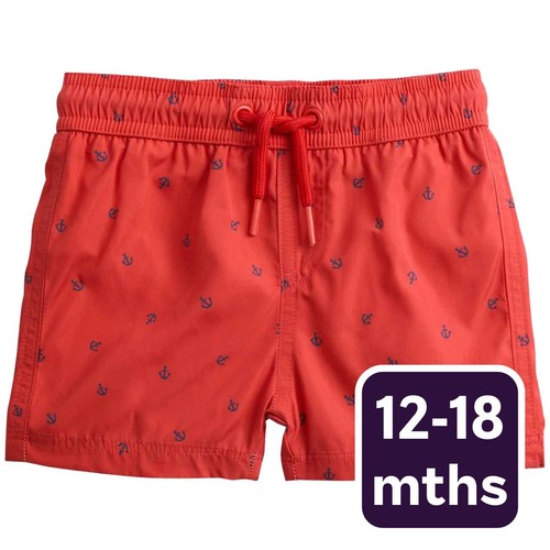 M&S Boys Anchor Swim Shorts, 12-18 M, Red