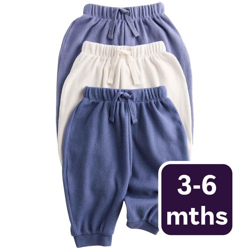 M&S Boys Brushed Waffle Joggers, 3-6 M, Blue Mix