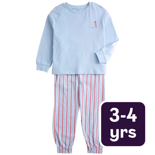 M&S Boys Pure Cotton Graphic Pyjama Set, 3-4 Years, Blue
