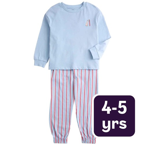 M&S Boys Pure Cotton Graphic Pyjama Set, 4-5 Years, Blue
