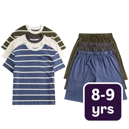 M&S Boys Stripe Waffle Shorties Pyjama Sets, 8-9 Years, Multi