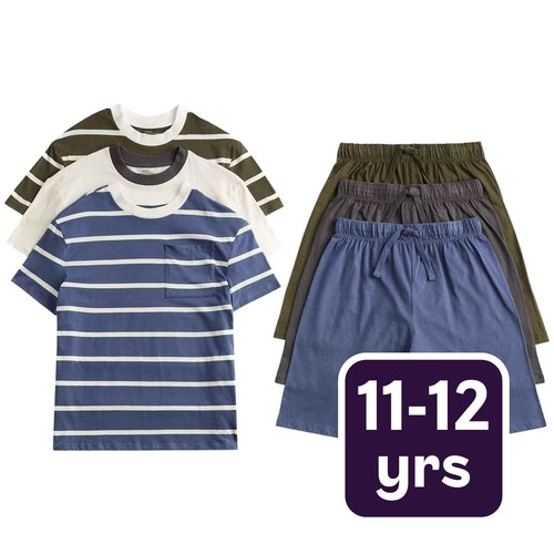 M&S Boys Stripe Waffle Shorties Pyjama Sets, 11-12 Years, Multi