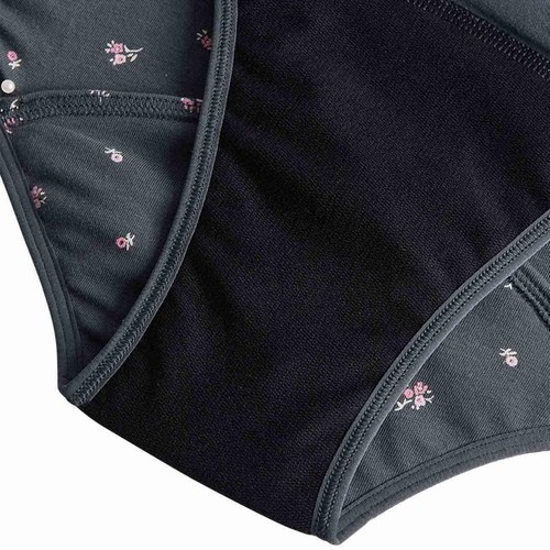 M&S Floral Cotton High Leg Knickers, Size 12, Carbon thumbnail 3