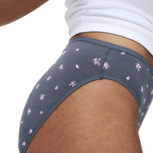 M&S Floral Cotton High Leg Knickers, Size 12, Carbon thumbnail 6