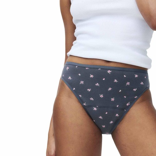 M&S Floral Cotton High Leg Knickers, Size 4, Carbon thumbnail 4