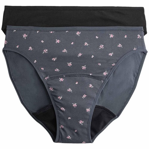 M&S Floral Cotton High Leg Knickers, Size 6, Carbon
