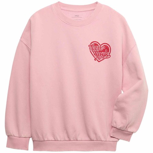 M&S Girls Rich New York Heart Sweatshirt, 8-9 Years, Pink thumbnail 2