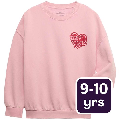 M&S Girls Rich New York Heart Sweatshirt, 9-10, Years, Pink