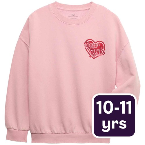 M&S Girls Rich New York Heart Sweatshirt, 10-11 Years, Pink