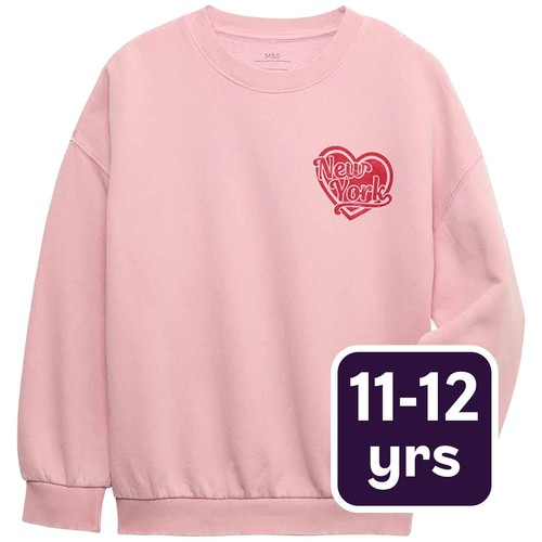 M&S Girls Rich New York Heart Sweatshirt, 11-12 Years, Pink