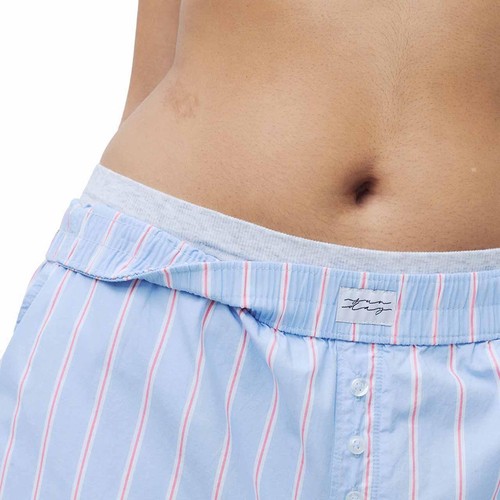 M&S Womens Pure Cotton Striped Wide Leg Pyjama Bottoms, 14, Blue thumbnail 4