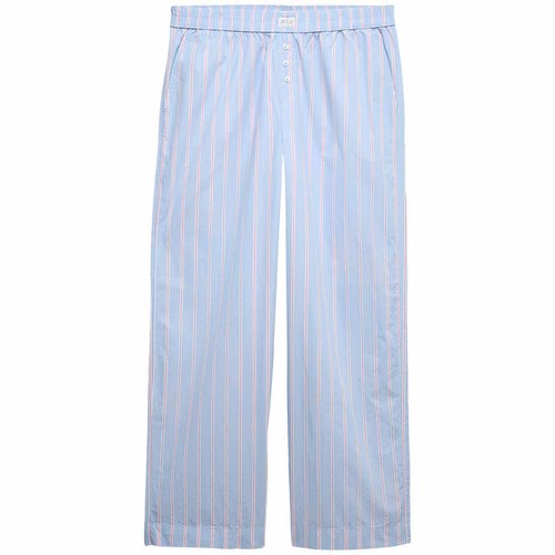 M&S Womens Pure Cotton Striped Wide Leg Pyjama Bottoms, 18, Blue