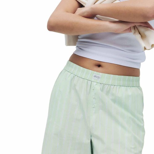 M&S Womens Pure Cotton Striped Wide Leg Pyjama Bottoms, 16, Green thumbnail 2