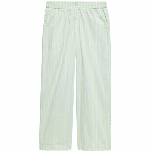 M&S Womens Pure Cotton Striped Wide Leg Pyjama Bottoms, 18, Green