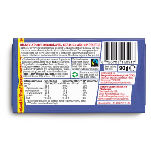 Tony's Chocolonely Milk Pretzel Toffee Small Snack Bar thumbnail 2