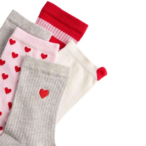 M&S Womens Ribbed & Heart Crew Socks, 6-8, Red Mix thumbnail 2