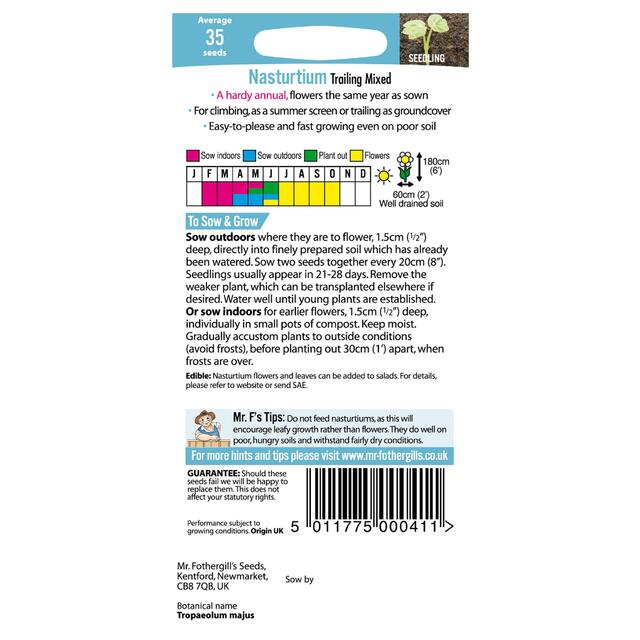 Mr Fothergill's Seeds - Nasturtium Trailing Mixed thumbnail 2