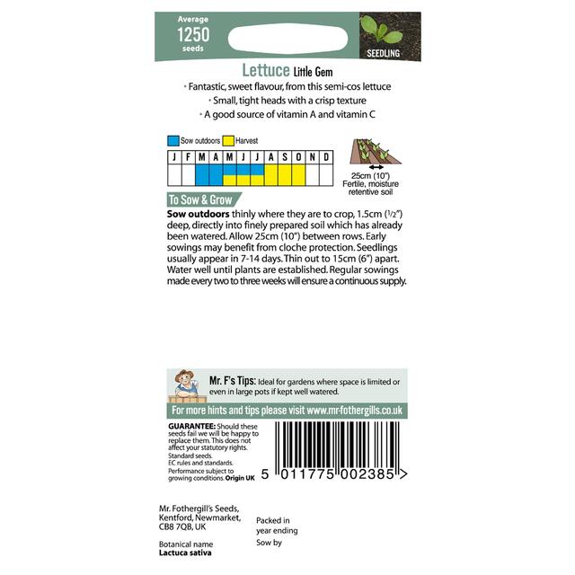 Mr Fothergill's Seeds - Lettuce Little Gem thumbnail 2