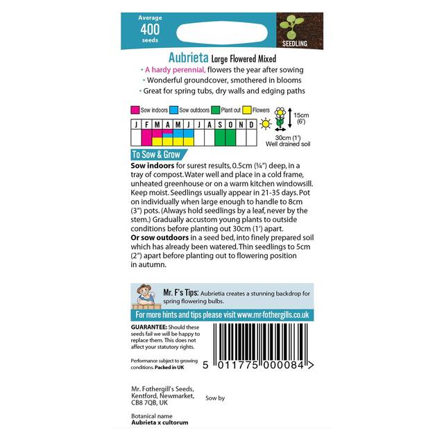 Mr Fothergill's Seeds - Aubrieta Large Flowered Mixed thumbnail 2