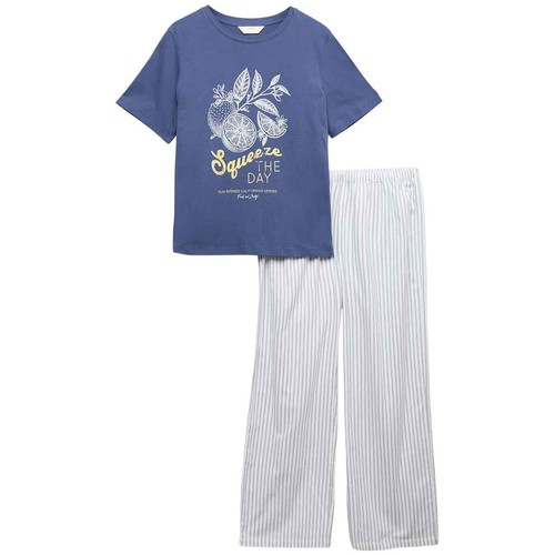 M&S Womens Pure Cotton Pyjama Set , S, Navy