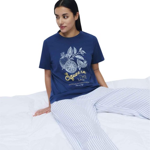 M&S Womens Pure Cotton Pyjama Set , S, Navy thumbnail 2