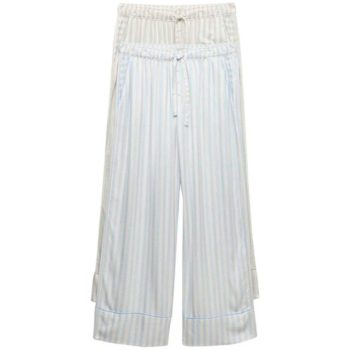 M&S Womens Twill Wide Leg Pyjama Bottoms, 10, Blue