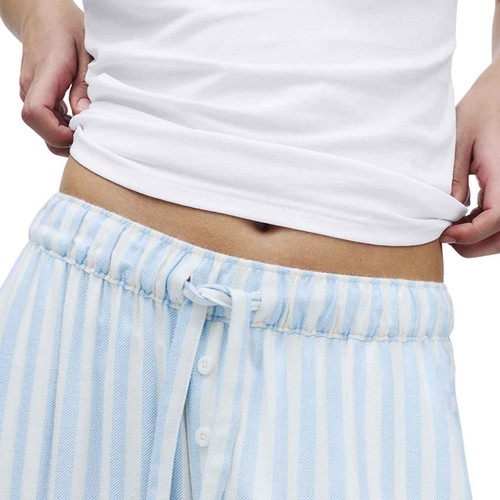 M&S Womens Twill Wide Leg Pyjama Bottoms, 10, Blue thumbnail 4