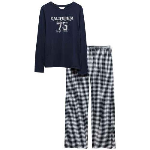 M&S Womens Pure Cotton Printed Long Sleeve Pyjama Set, L, Navy