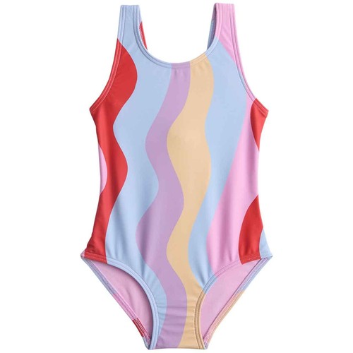 M&S Girls Wave Print Swimsuit, 5-6 Y, Powder Blue