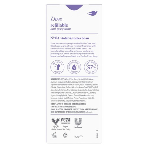 Dove No4 Violet & Tonka Bean 72h Antiperspirant Deodorant Refillable Kit thumbnail 8