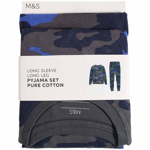 M&S Camo Pyjamas, 12-13 Y, Blue thumbnail 2