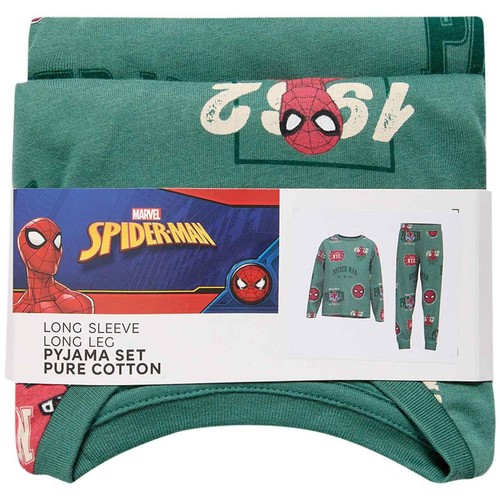 M&S Boys Pure Cotton Spider-Man Pyjamas, 4-5 Y, Light Green thumbnail 2