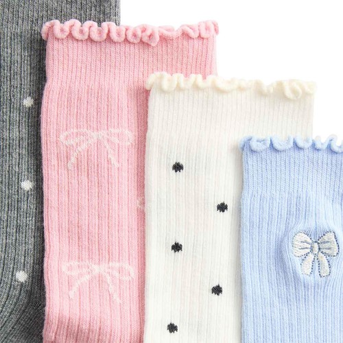 M&S Girls Cotton Rich Bow Ribbed Socks, 8.5-12 Small, Multi thumbnail 2