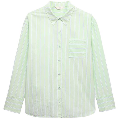 M&S Womens Pure Cotton Poplin Striped Pyjama Top, 10, Green