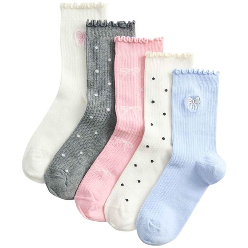 M&S Girls Cotton Rich Bow Ribbed Socks, 4-7 Large, Multi