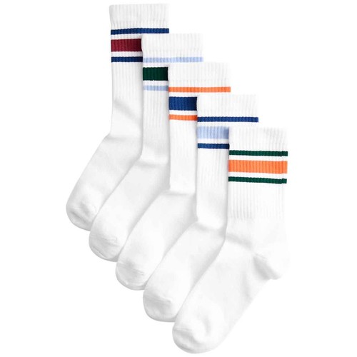 M&S Boys Cotton Rich Ankle Stripe Socks, Size 4-7, Large White Mix