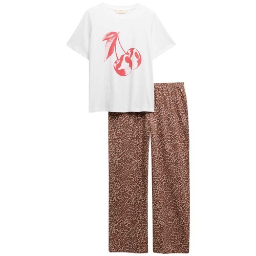 M&S Womens Pure Cotton Pyjama Set, Large, White Mix