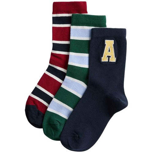 M&S Boys Cotton Rich Ankle Socks, 4-7 Large, Blue Mix