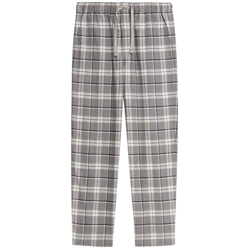 M&S Mens Pure Cotton Checked Loungewear Bottoms, XL, Grey