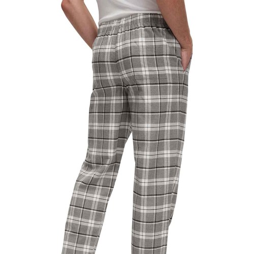 M&S Mens Pure Cotton Checked Loungewear Bottoms, XL, Grey thumbnail 3