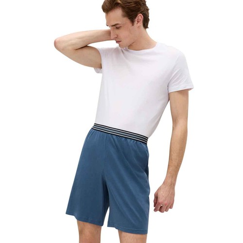 M&S Mens Pure Cotton Jersey Pyjama Shorts, L, Blue Mix thumbnail 3