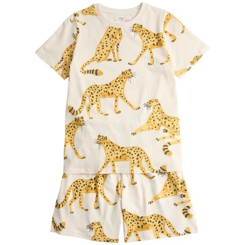 M&S Girls, Cotton Leopard Pyjamas, 6-7 Years, Neutral