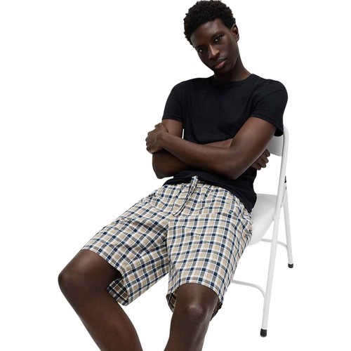 M&S Mens Pure Cotton Checked Pyjama Shorts, 2XL, Blue Mix thumbnail 4