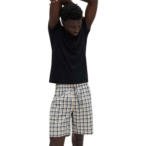 M&S Mens Pure Cotton Checked Pyjama Shorts, 3XL, Blue Mix thumbnail 3