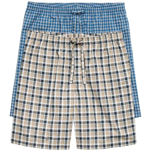 M&S Mens Pure Cotton Checked Pyjama Shorts, M,  Blue Mix